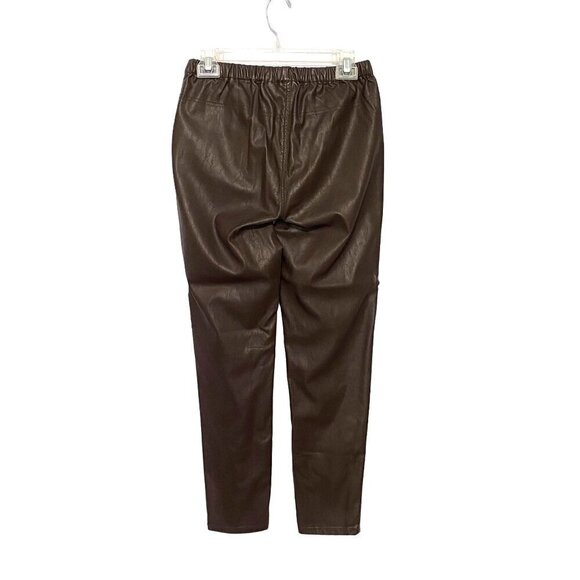 DG2 by Diane Gilman Brown Faux Leather Pants Elastic Waist Women's PM NWT - Picture 3 of 11